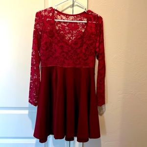 Dark red, lace sleeve dress